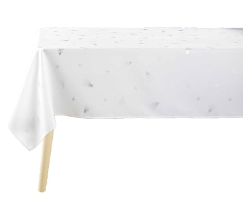 Douceur d'Intérieur Sapin Tischdecke, rechteckig (150 x 240 cm), Weiß/Silber, metallisch bedrucktes Polyester von Douceur d'Intérieur