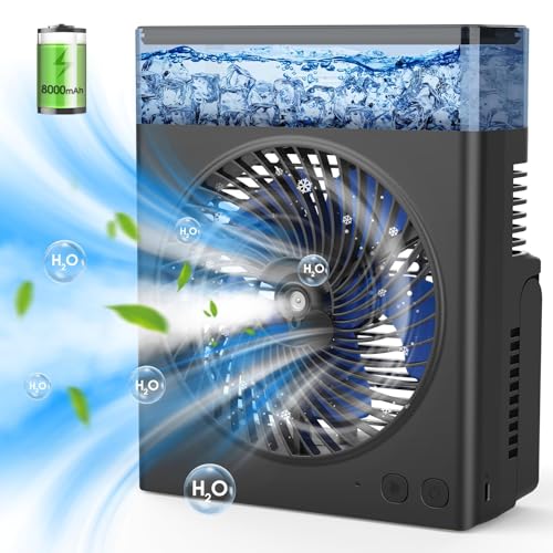 Tragbarer Nebel-Ventilator, 8000mAh 8-Zoll wiederaufladbarer Wasser-Kühlungs-Nebel-Ventilator mit 600mL Wassertank, leise USB-Batteriebetrieben, perfekte Kühlung für Camping Haus außerhalb des Büros Tragbarer Nebel-Ventilator, 8000mAh 8-Zoll wiederaufladbarer Wasser-Kühlungs-Nebel-Ventilator mit 600mL Wassertank, leise USB-Batteriebetrieben, perfekte Kühlung für Camping Haus außerhalb des Büros von dovecina