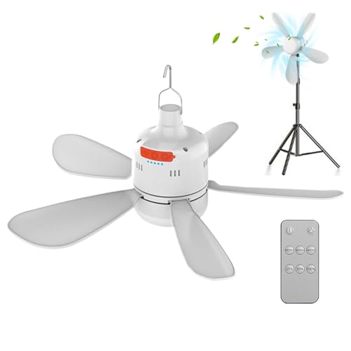 doyandader Zelt Deckenventilator Für Camping – Tragbarer Mit Licht Und Fernbedienung, Einstellbare Geschwindigkeit, Geeignet Für Outdoor Terrassen, Markisen, Decks von doyandader