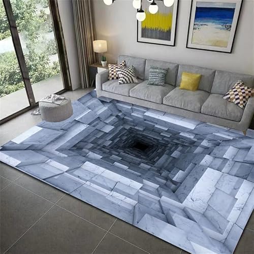 Vortex Teppich 3D Illusion Teppich Optische Täuschung Teppich 3D Matte Vortex Bodenlose Lochmatte 3D Swirl Teppich Karierter Teppich Schwarz und Weiß für Zuhause Schlafzimmer Wohnzimmer Badezimmer von doyouwantmore