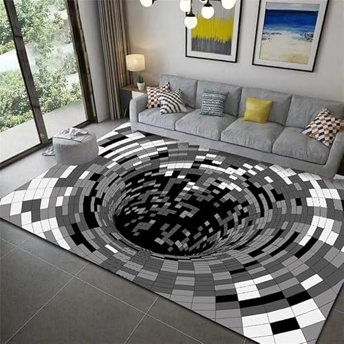 doyouwantmore 3D Illusion Teppich Optische Täuschung Schwarz und Weiß 140x140cm Moderner Karierter Teppich für Zuhause Schlafzimmer Wohnzimmer Badezimmer Esszimmer von doyouwantmore