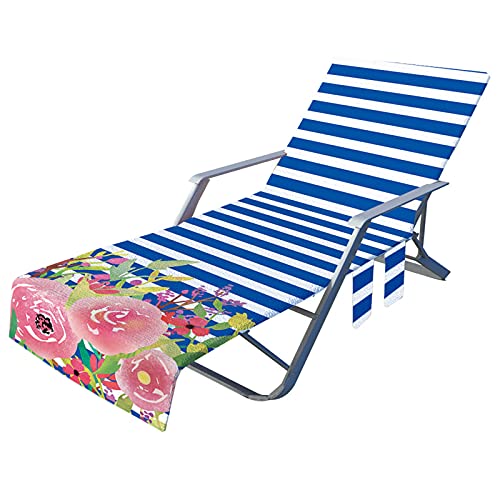 doyouwantmore Lounge Chair Strandtuch Bunte Streifen Mikrofaser Strandstuhlbezüge Handtuch mit Seitentaschen für Hotelgarten Schwimmbad Strand von doyouwantmore