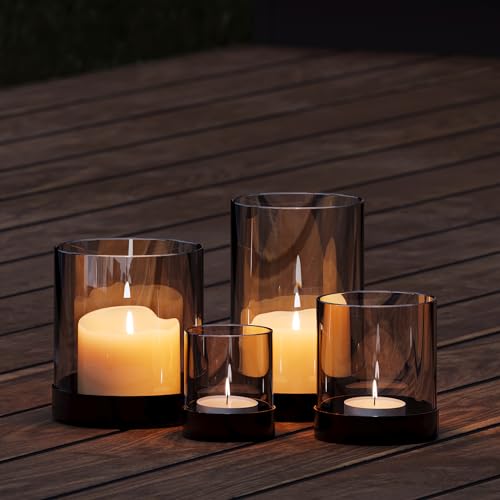 draadwerk® Kerzenhalter | 4er Set Tischdeko Windlichter | Teelichtgläser | Pulverbeschichtetes Metall & verdunkeltes Glas | Für Wohnung & Balkon | Stimmungsvolles Ambiente | Schwarz (Schwarz) von draadwerk