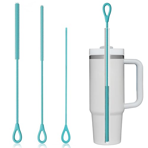 Drado 3 Stück Silikon Strohhalm Bürste, Wiederverwendbare Reinigungspinsel für Glas-/Metall-/Smoothie-Halme & Trinkgläser, mit flexibler rutschfester Handhabe, Edelstahl-Innenkern, Blau(3+6+9 mm) von drado