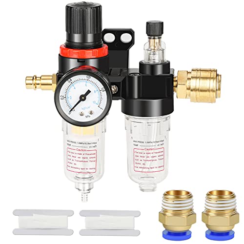 drado Druckminderer Druckluft, 1/4 Zoll Wasserabscheider Druckluft mit Manometer, Wartungseinheit Druckminderer, Druckluftregler für Kompressor Filter von drado