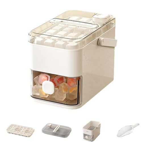 drburpily Mehrschichtige stapelbare Eiswürfelschale zum Entformen mit einem Klick, ABS Eiswürfelschale mit großer Kapazität, leicht zu lösende Eiswürfelschale, 28 Gitter beige von drburpily