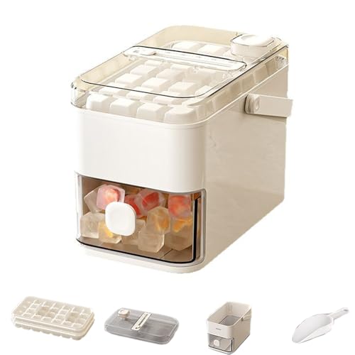 drburpily Mehrschichtige stapelbare Eiswürfelschale zum Entformen mit einem Klick, ABS Eiswürfelschale mit großer Kapazität, leicht zu lösende Eiswürfelschale, 56 Gitter beige von drburpily