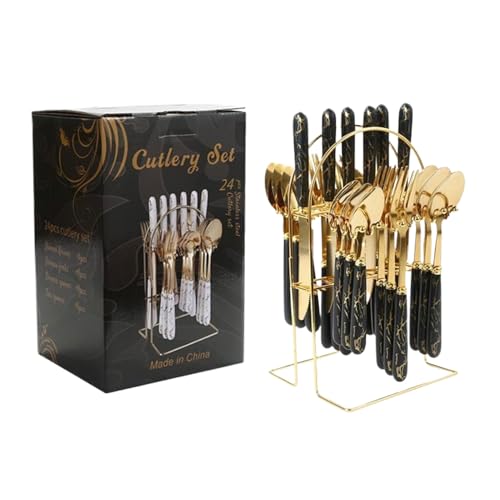drburpily Schlankes Edelstahl Besteckset, robust, leicht zu greifen, praktisch für öffentliche Mahlzeiten, Metall Geschirrset, Geschirrset, Schwarz von drburpily