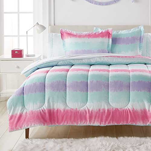 dream FACTORY Kinder-Bettwäsche-Set, 7-teilig Leicht zu reinigende, superweiche Mikrofaser-Bettdecke, Polyester, Violette Batik-Streifen, Full von dream FACTORY