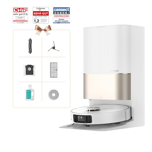 dreame X40 Ultra Complete Saugroboter mit Wischfunktion, 12.000Pa Saugkraft, 70℃ Wischmopp, selbstreinigend, automatische Entleerung, automatisches Nachfüllen, Anti-Wirrwarr und anhebbare Bürsten von dreame