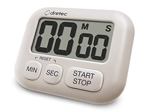 dretec Digitaler Küchentimer, großes LCD-Display, digitaler Timer zum Kochen, starker Magnet, Memory-Funktion, Countup und Countdown, 3 Tasten, Beige, offiziell getestet in Japan von dretec