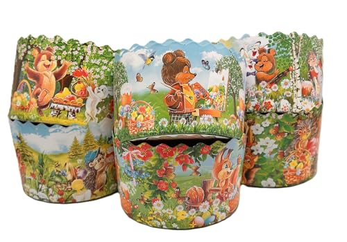 10er Set Osterbrot Back Papier Einwegbackform Osterkuchen Kulitsch Motiv D11cm / 500ml von Gorokhova, Irina
