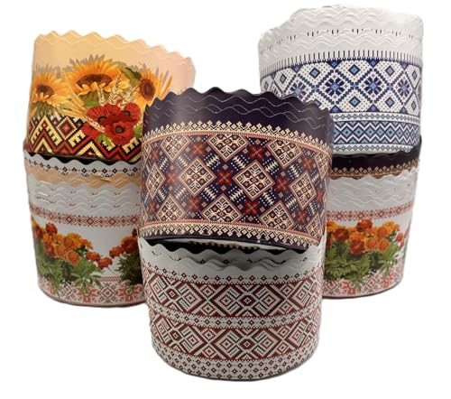 10er Set Osterbrot Back Papier Einwegbackform Osterkuchen Kulitsch Wischiwanka Motiv D11cm / 500ml von Gorokhova, Irina