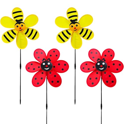 Windmühlen Für Den Garten – Propeller, Garten, Ornament, Robust, Bunte Dekoration Und Biene, Wetterbeständige Marienkäfer & Bienen Deko, Für Rasen, Terrasse, Patio von driattie