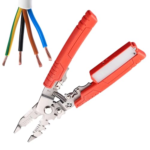 driattie Elektrischer Kabelschneider | Kabelabisolierzange Mit Spannungsprüfer - Tragbar Mit Crimp- Und Schneidfunktion Für Elektroinstallationen von driattie