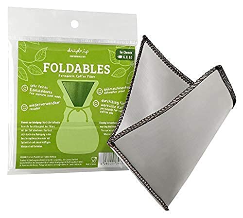 FOLDABLES Dauerfilter für Pour Over Kaffee aus feinem Edelstahlnetz (für Chemex, 6, 8 oder 10 Tassen) von dripdrip