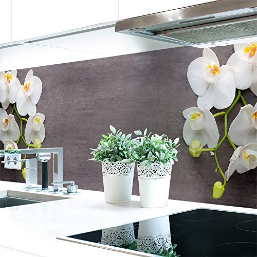 Küchenrückwand Orchideen Zweig Premium Hart-PVC 0,4 mm selbstklebend - Direkt auf die Fliesen, Größe:340 x 80 cm von DRUCK-EXPERT