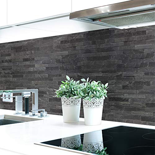 Küchenrückwand Steinwand Dunkel Premium Hart-PVC 0,4 mm selbstklebend - Direkt auf die Fliesen, Größe:120 x 51 cm von DRUCK-EXPERT