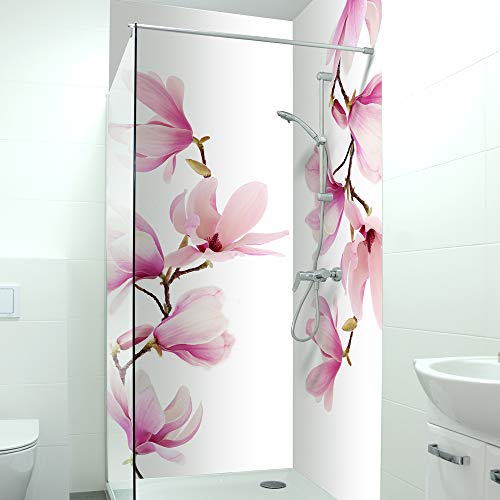 DRUCK-EXPERT Premium Duschrückwand 0,4 mm selbstklebendes Hart-PVC, Größe:Materialprobe A4, Muster:Magnolien Zweig von DRUCK-EXPERT