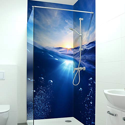 DRUCK-EXPERT Premium Duschrückwand 0,4 mm selbstklebendes Hart-PVC, Größe:2 x B 103 x H 240 cm Hochformat, Muster:Ocean von DRUCK-EXPERT