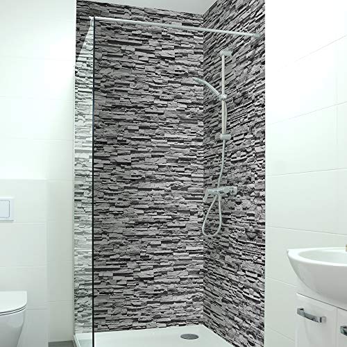 DRUCK-EXPERT Premium Duschrückwand 0,4 mm selbstklebendes Hart-PVC, Größe:2 x B 103 x H 240 cm Hochformat, Muster:Steinwand grau DRUCK-EXPERT Premium Duschrückwand 0,4 mm selbstklebendes Hart-PVC, Größe:2 x B 103 x H 240 cm Hochformat, Muster:Steinwand grau von DRUCK-EXPERT