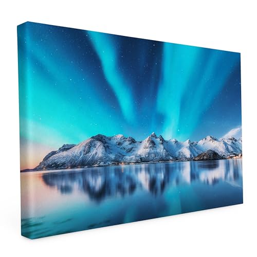 Keilrahmen bedruckt, Wandbild auf Künstler Leinwand, matter Kunstdruck, Stabiler Holzrahmen mit kratzfestem 280g Canvas bespannt, Motive zum Thema Natur (60x40cm - Nordlichter über Norwegen) von druck.de