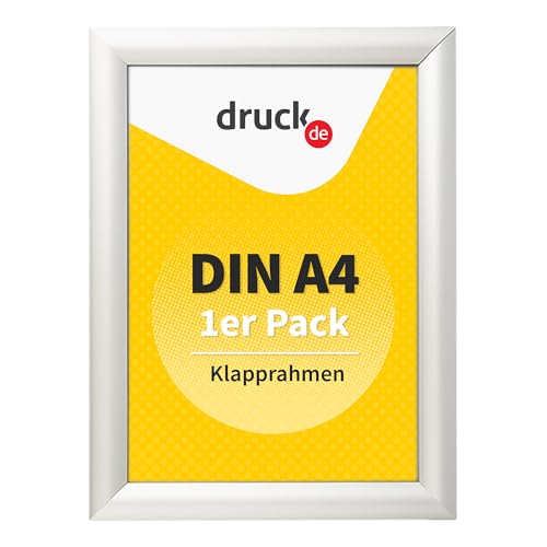 druck.de 1 Klapprahmen A4 für Plakate, Hinweisschilder, Werbung | Aluminiumrahmen mit 2 cm Slim-Profil | geeignet für Wandmontage | Durchsichtiger Plastikschutz schützt Ihr Poster (1 Stück, A4) von druck.de