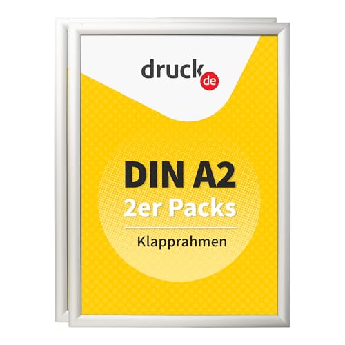 druck.de 2 Klapprahmen A2 für Plakate, Hinweisschilder, Werbung | Aluminiumrahmen mit 2 cm Slim-Profil | geeignet für Wandmontage | Durchsichtiger Plastikschutz schützt Ihr Poster (2 Stück, A2) von druck.de