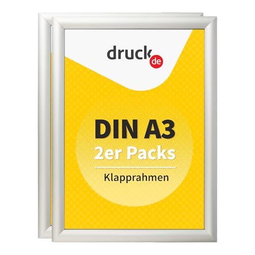 druck.de 2 Klapprahmen A3 für Plakate, Hinweisschilder, Werbung | Aluminiumrahmen mit 2 cm Slim-Profil | geeignet für Wandmontage | Durchsichtiger Plastikschutz schützt Ihr Poster (2 Stück, A3) von druck.de