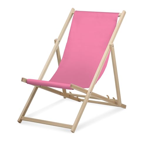 druck.de Liegestuhl - einfarbig rosa - klappbar - aus Buchenholz - bis 95kg belastbar - 3fach verstellbare Lehne - Strandliege von druck.de