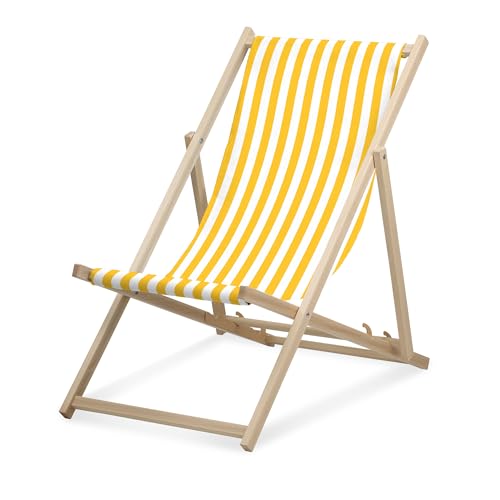 druck.de Liegestuhl - schmal gestreift gelb - klappbar - aus Buchenholz - bis 95kg belastbar - 3fach verstellbare Lehne - Strandliege von druck.de