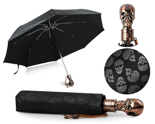 DS. DISTINCTIVE STYLE UV-Regenschirm, Totenkopf, faltbarer Regenschirm, automatisches Öffnen und Schließen, Sonnenschirm zum Spazierengehen, mit schwarzer Anti-UV-Gummischicht von ds. distinctive style
