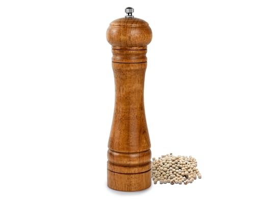 ds. distinctive style Holz Pfeffermühle, 8 Zoll Pfeffermühle mit einem verstellbaren Keramikmahlwerk, leicht nachfüllbare Holzsalzmühle für Ihre Küche von ds. distinctive style