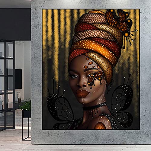 Afrikanische Frauen Figur Kunst Leinwand Malerei Tattoos Schmetterling Wandkunst Poster Drucke Wandbilder für Wohnzimmer Schlafzimmer Heimtextilien 70x100cm Rahmenlos von dsdsgog