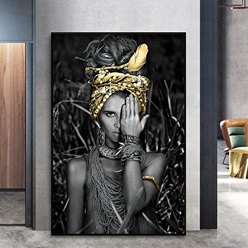 Ethno-Stil Frau Kunstdruck Leinwand Gemälde Schwarz-Weiß-Figur Poster und Drucke Home Living Room Decor 70x100cm Frameless von dsdsgog