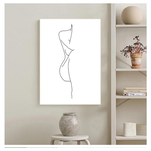 Kunst Leinwand Malerei Schwarz Weiß Bild Minimalistische Kunst Poster Frau Figur Drucke Home Wanddekoration Akt Körper Strichzeichnung 80x120cm Rahmenlos von dsdsgog
