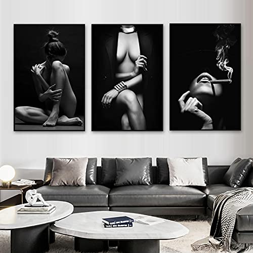 Moderne Kunst Poster Sexy Frauen Drucke Leinwand Malerei Schwarz Weiß Body Art Wandbilder für Wohnzimmer Wohnkultur Wandbild 20x30cmx3 Rahmenlos von dsdsgog