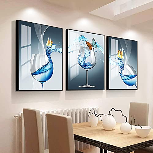 Nordic Luxus Weinglas Segelboot Restaurant Dekor Malerei Moderne Kunst Leinwand Wand Poster Drucke für Wohnzimmer Dekor 40x60cmx3 Rahmenlos von dsdsgog