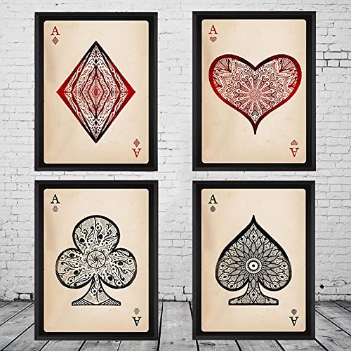 Pokerkarten Gemälde Pik-Ass Herz-Ass Poster Leinwanddrucke Wandkunst Bild für Zuhause Wanddekoration 20x30cmx4 Rahmenlos von dsdsgog