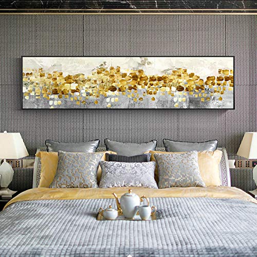 dsdsgog Abstrakte goldene Münzen Leinwandbilder Langer Goldplakatdruck Moderne Wandkunst Wandbild Wohnzimmer Schlafzimmer Modedekor 60x180cm Rahmenlos von dsdsgog