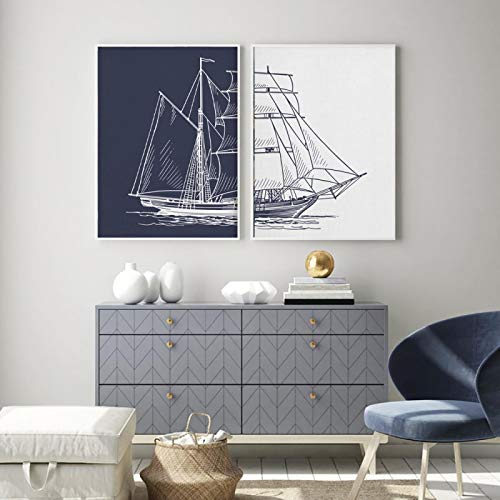 dsdsgog Nordic Segeln Poster Nautik Boot Leinwand Malerei Wand Kunstdruck Schiff Navy Kunstwerk Wohnzimmer Bild Home Wall Decor 40x60cmx2 Rahmenlos von dsdsgog