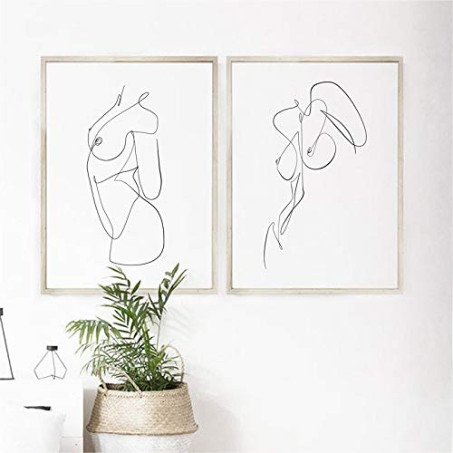 dsdsgog Nude Body Abstract One Line Zeichnung Gemälde Bild Feminine Naked Woman Figur Wandkunst Leinwanddrucke Schlafzimmer Dekor 50x70x2cm Rahmenlos von dsdsgog