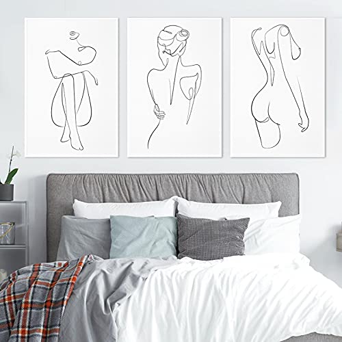 dsdsgog Weiblicher Akt One Line Art Zeichnung Bild Leinwand Malerei Wandkunst Figur Frau Körper Minimalistische Poster und Druck Raumdekor 50x70cmx3 Rahmenlos von dsdsgog