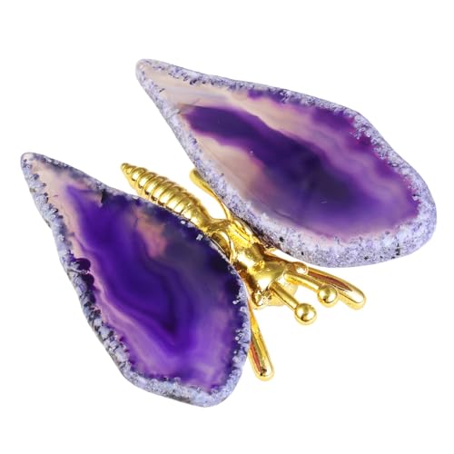 dssmboom 2 Stück Geode Achat Scheibe Schmetterling Figur für Desktop Dekor, Goldener Schmetterling mit Lila Achat Scheiben Flügel für Sammlung oder Display von dssmboom