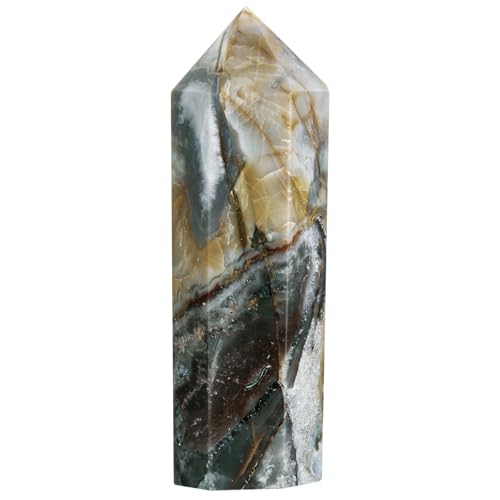 dssmboom Healing Stone Hexagonal Crystal Point für Chakra Balancing, mexikanischer Achat facettierter einspitziger Kristallstab für Wicca und Reiki Heilung, 91-100 mm von dssmboom
