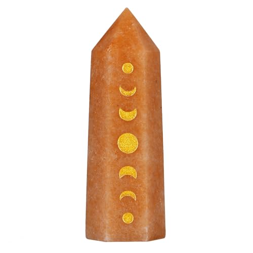 dssmboom Heilstein Einzelpunktstab für Meditation Chakra-Ausgleich, Gravierte Mondphasen-Facetten-Kristallturm für die Dekoration zu Hause, Roter Aventurin von dssmboom