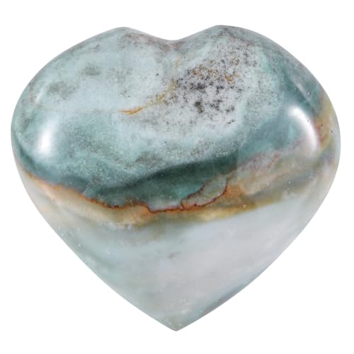 dssmboom Natürlicher Ozean-Achat Kristall Herz Sorgen Stein zum Valentinstag, polierter Ozean-Achat Liebesherz Stein für Chakra-Balancing Meditation Heimdekoration, 50-60 mm von dssmboom