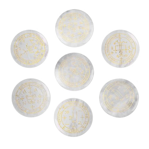 dssmboom Set mit 7 polierten Bergkristall, graviert mit magischen Erzengel-Symbolen, Wicca-Steine für Chakra-Ausgleich, dekorativer Taschen-Sorgen-Palmstein für die Inneneinrichtung von dssmboom