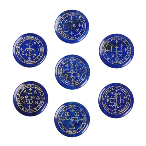 dssmboom Set mit 7 polierten Lapislazuli-Kristallen, graviert mit magischen Erzengel-Symbolen, Wicca-Steine für Chakra-Ausgleich, dekorativer Taschen-Sorgen-Palmstein für die Inneneinrichtung von dssmboom