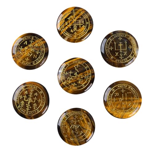 dssmboom Set mit 7 polierten Tigeraugen-Kristallen, graviert mit magischen Erzengel-Symbolen, Wicca-Steine für Chakra-Ausgleich, dekorativer Taschen-Sorgen-Palmstein für die Inneneinrichtung von dssmboom